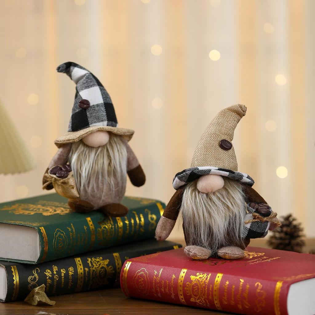 New Year Gnome Ornament: Faceless Doll Holding Coffee Beans with Rudolph Design