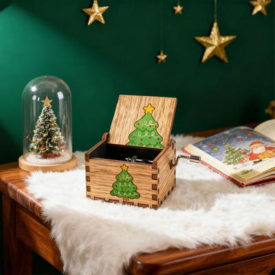 Christmas Music Box Wood Hand Crank Festive Decoration Festive Music Box Craft For Enthusiasts Collectors Home Decorators Mantel