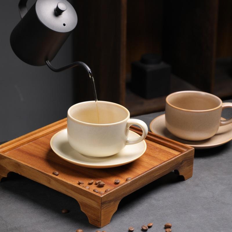 Zestaw Filiżanka i Spodek do Kawy Wypalany w Piecu, Retro Ceramiczna Filiżanka Kreatywny Kubek na Popołudniową Herbatę, Filiżanka do Kawy Cappuccino Latte