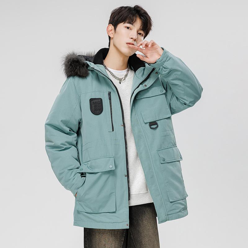 Para narzędziowa Modna kurtka puchowa Duży kołnierz z futra Kurtka z kapturem Męska Nowa Zimowa Ciepła 90 Biały puch kaczy Pie pokonać