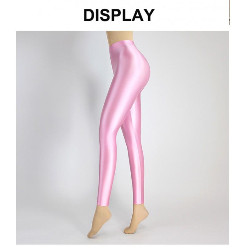 High Waist Shiny Leggings Women Stretchy Nine-Quarter Yoga Dance Workout Pants
