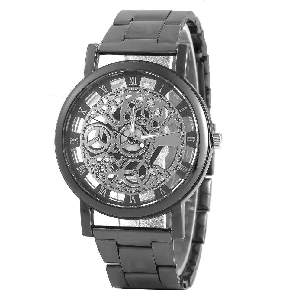 Wish Hollow Alloy Mesh Band Quartz Couple Watch - Imitation Mechanical Design