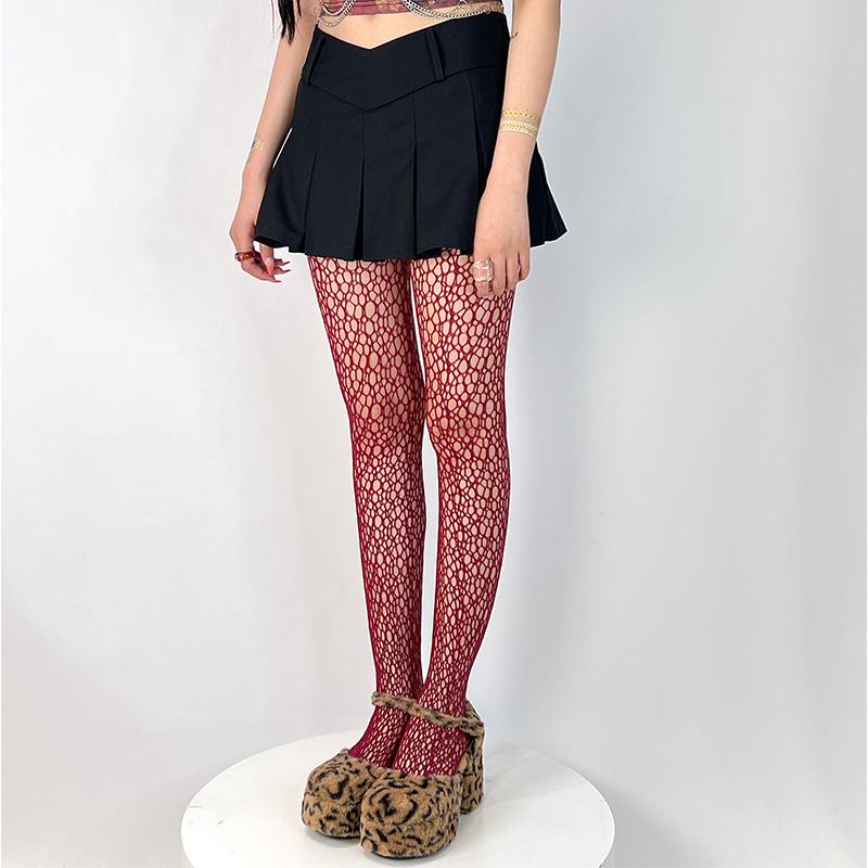 Collants Filet Colorés Irréguliers pour Fille Sexy Tendance Creux Lingerie Collants Gothique Y2K One Size brown