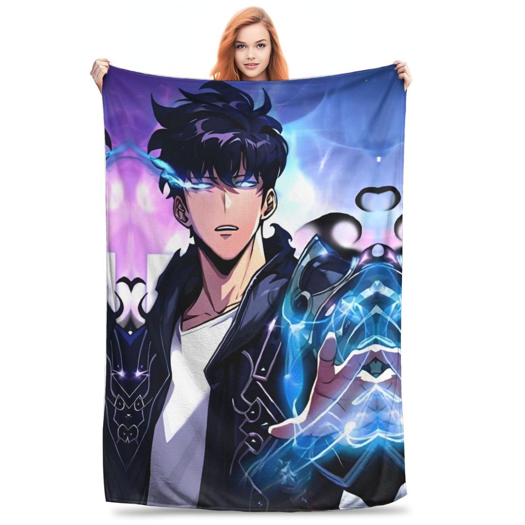 Solo S-ung Jin-woo Leveling Blankets Anime Solo Leveling Plush Vintage Breathable Throw Blankets for Home Winter
