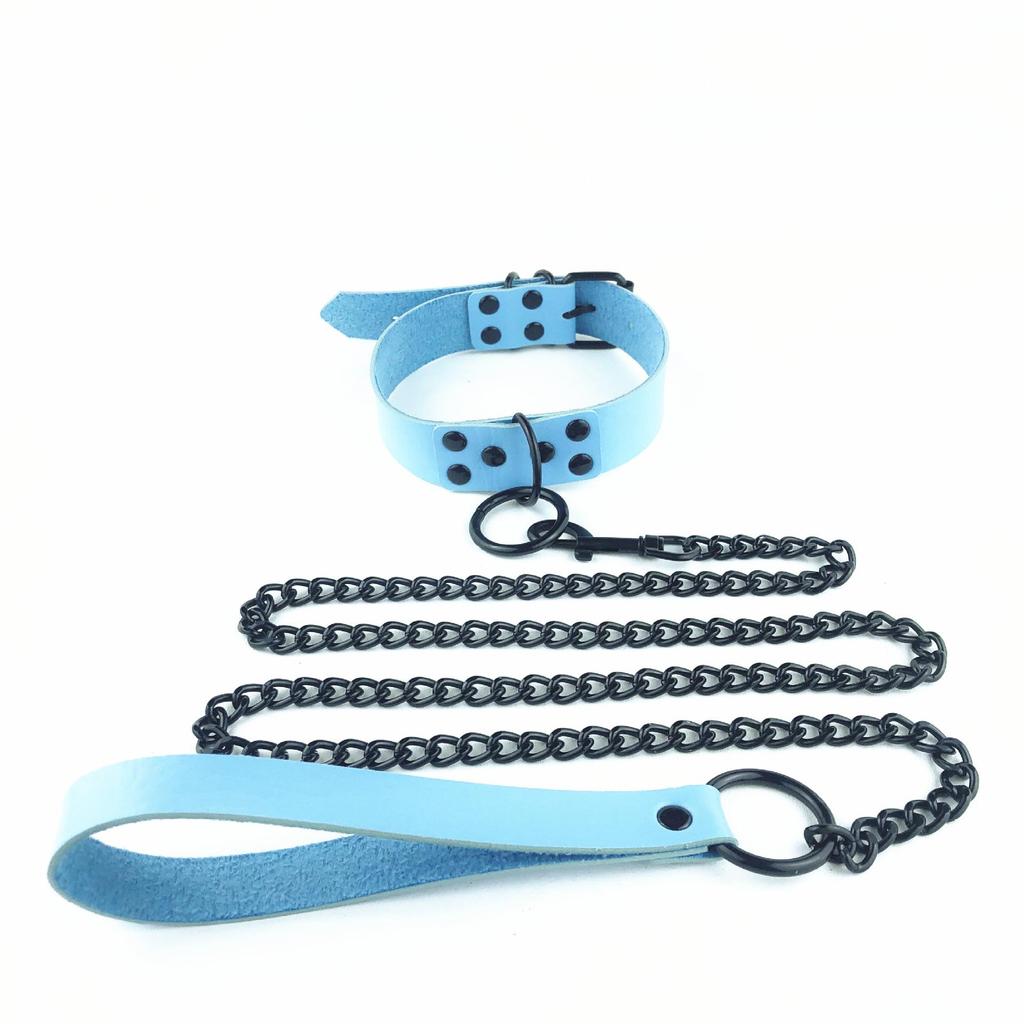 Gothic PU Leather Collar with Chain Leash - Cosplay & Nightclub Necklace