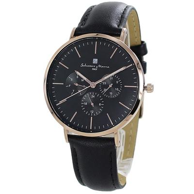 Salvatore Marra Lederuhr für Herren und wählbar SM22102 Damen, Analog, Datum, Kalender, Serie, (Schwarz)