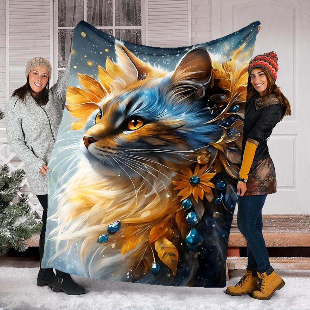 1pc Cat Outdoor Blanket - Soft Flannel Cozy for Travel & Camping - All-Season Warm Bed Cover, Machine Washable Yy251229083