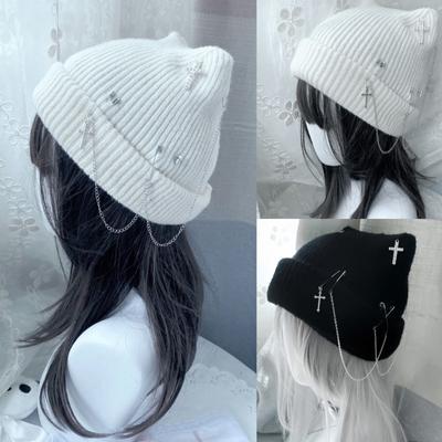 2020 Handgewebte Beanie-Mützen für Damen, warme Wintermütze, Teufelshorn-Mütze für Teenager, Mädchen, modische Anime-Mütze, Kopfbedeckung