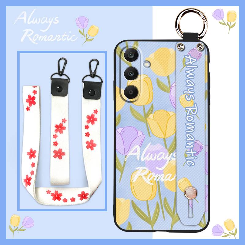 Anti-dust Wrist Strap Phone Case For Samsung Galaxy M56 5G/SM-M566B Kickstand Flower Shockproof Protective Soft case