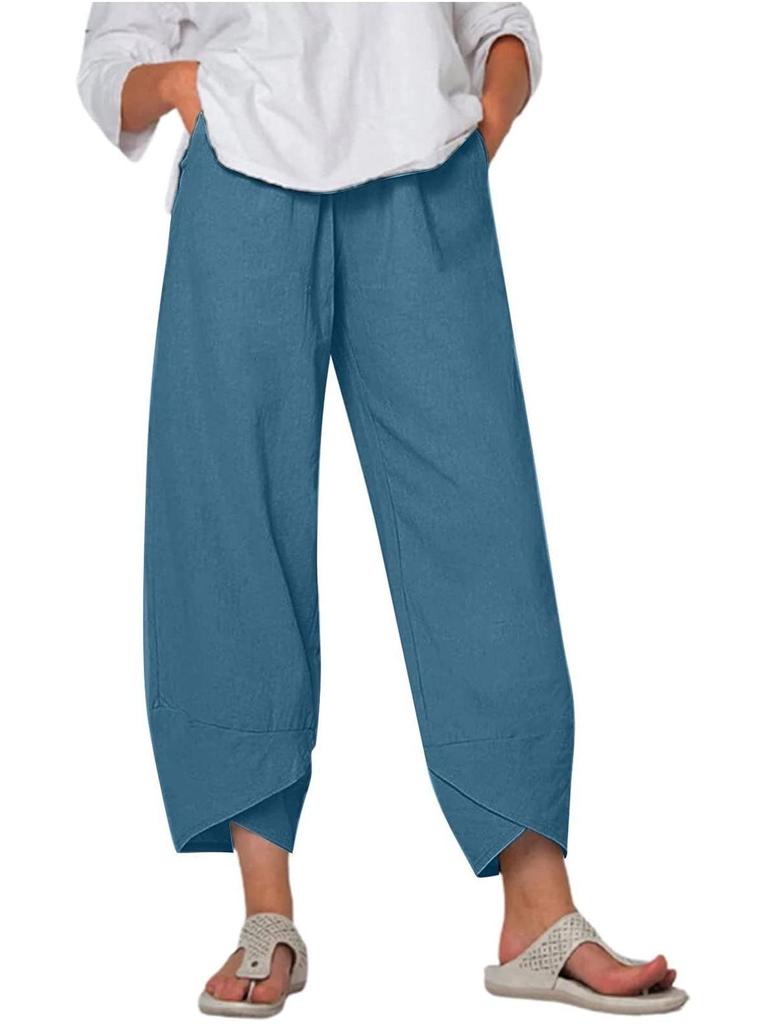 Women's Solid Color Casual Loose-Fit Nine-Point Pants (Plus Size)