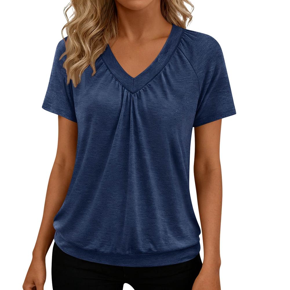 Women s Solid-Color V-Neck Loose-Fit Short-Sleeve Top 2XL
