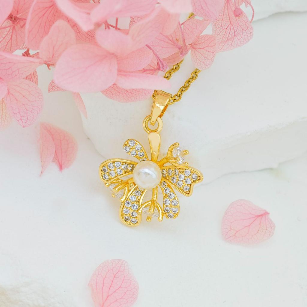 Necklace Female Sunflower Pearl Necklace Autumn and Winter Fashion Versatile Light Luxury Titanium Steel Non-fading Clavicle Chain Full of Diamond