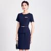 Navy Blue Two-Piece Bodycon Dress - Women's Formal Wear, Seven-Sleeve, Round Neck