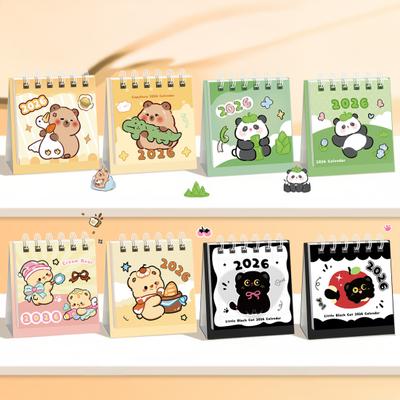 2026 Mini Desk Calendar Kawaii Dolphin Bear Cat Images Office Decor with Spiral Binding Student Table Calendar