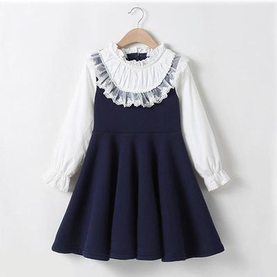 1129 Vestido de princesa de manga larga con encaje para niñas de 4 a 13 años, primavera/otoño, estilo escolar coreano