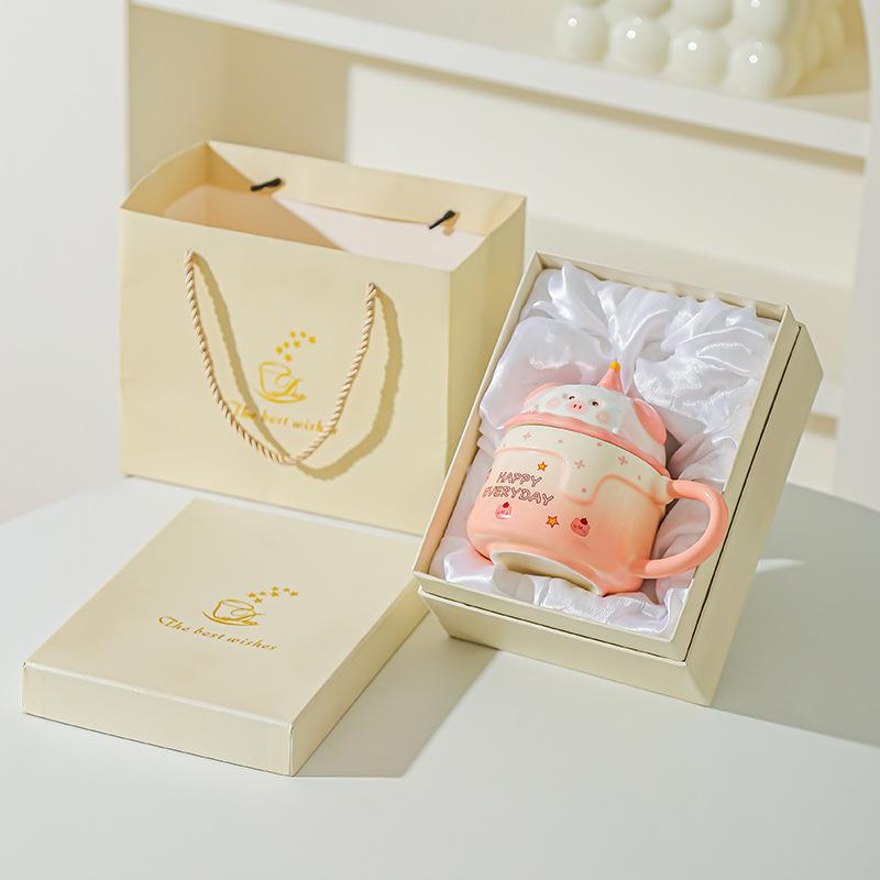 Household Drinking Cup Ceramic Coffee with Lid Mug Girl High Looking Birthday Gift Souvenir Cute