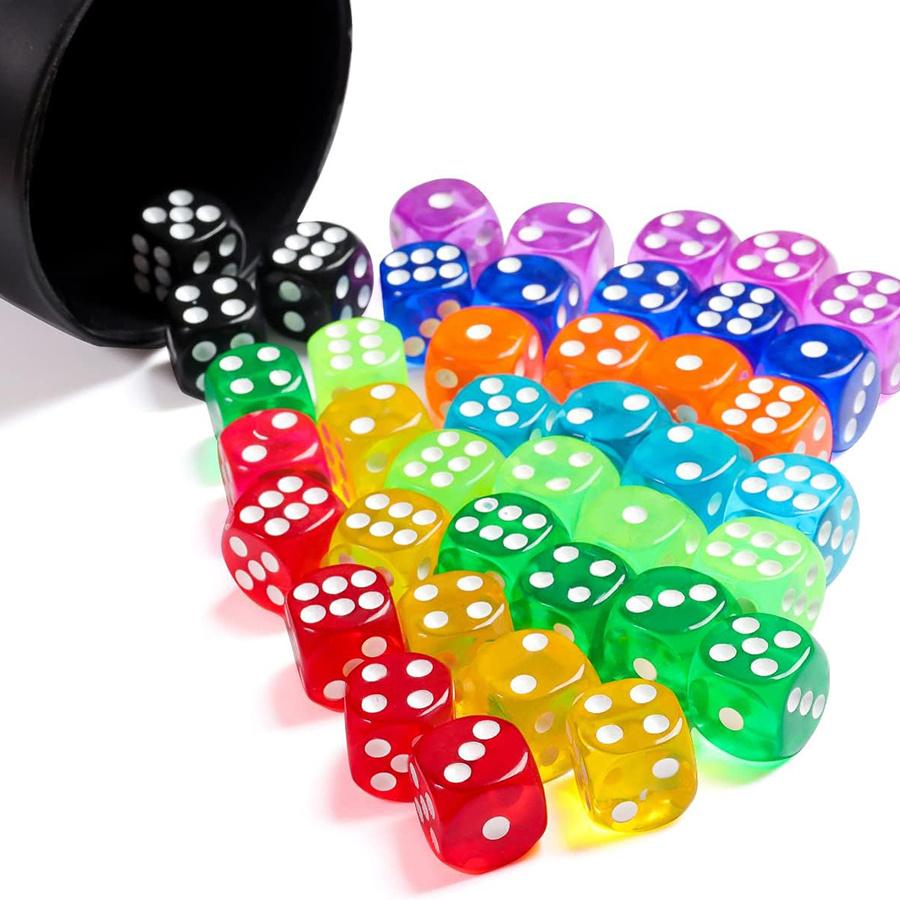 51pcs Colored Transparent Dices with Storage Box Set 14mm Acrylic Bulk 6 Sided Dices for Board Games Math Learning Classroom JXB