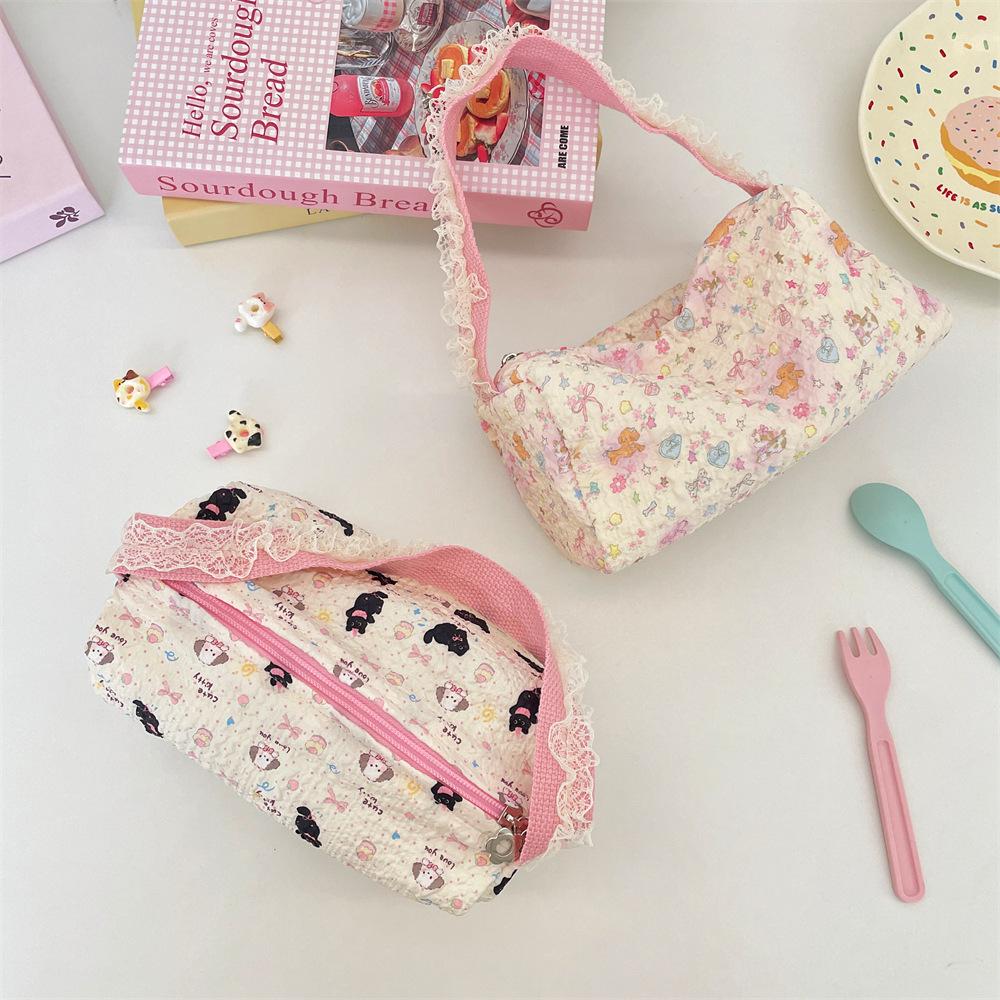 11 Cartoon Embossed Lace Canvas Bag Women's Handbag Shopping Bag Student Mobile Phone Handbag