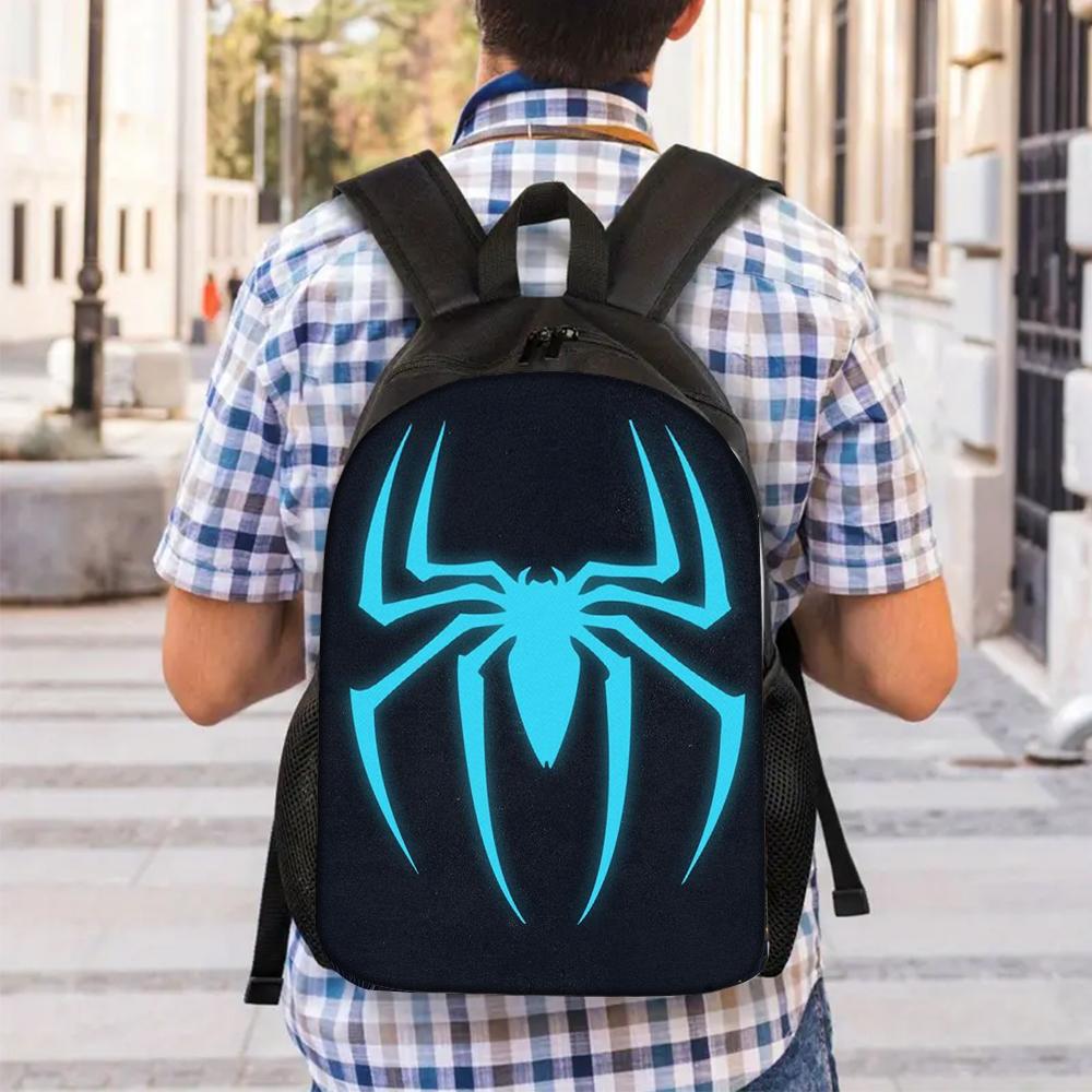 3PCS Blue Spider Print Backpack Set | Roomy Casual Backpack with Matching Clutch & Tote Bag, Ideal for School, Travel, Daily Use