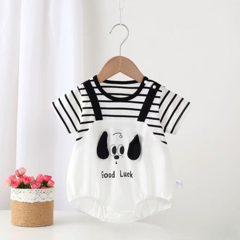 Korean Style Unisex Puppy Stripe Romper - Summer Baby Bodysuit for Boys & Girls 66cm белый