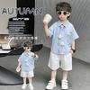 Children's Summer Short sleeved Shirt 2026, Boys' Blue Thin Shirt Set, Baby Boys' Summer Clothing, Children's Clothing Trend