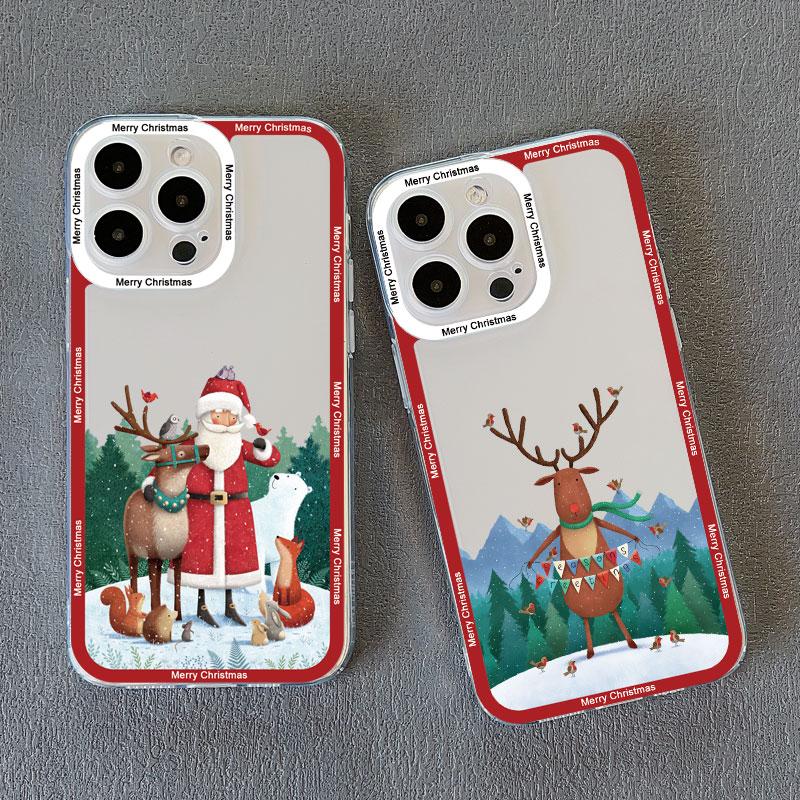 Coques de téléphone transparentes de luxe dessin animé Noël pour IPhone 11 12 13 Pro Max 14 15 Pro Max Plus X XR XS Simple Père Noël Coque transparente