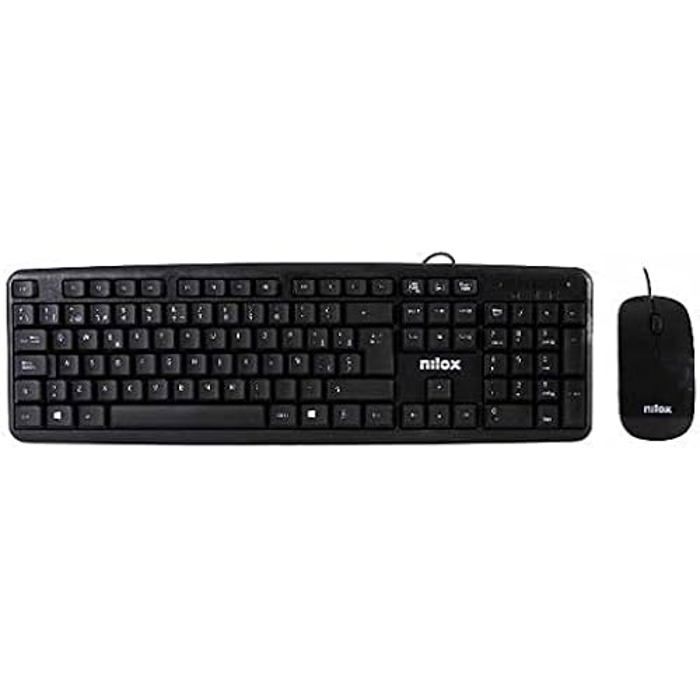 Clavier et Souris - Nilox FLAT - QWERTY Espagnol - Filaire - Noir