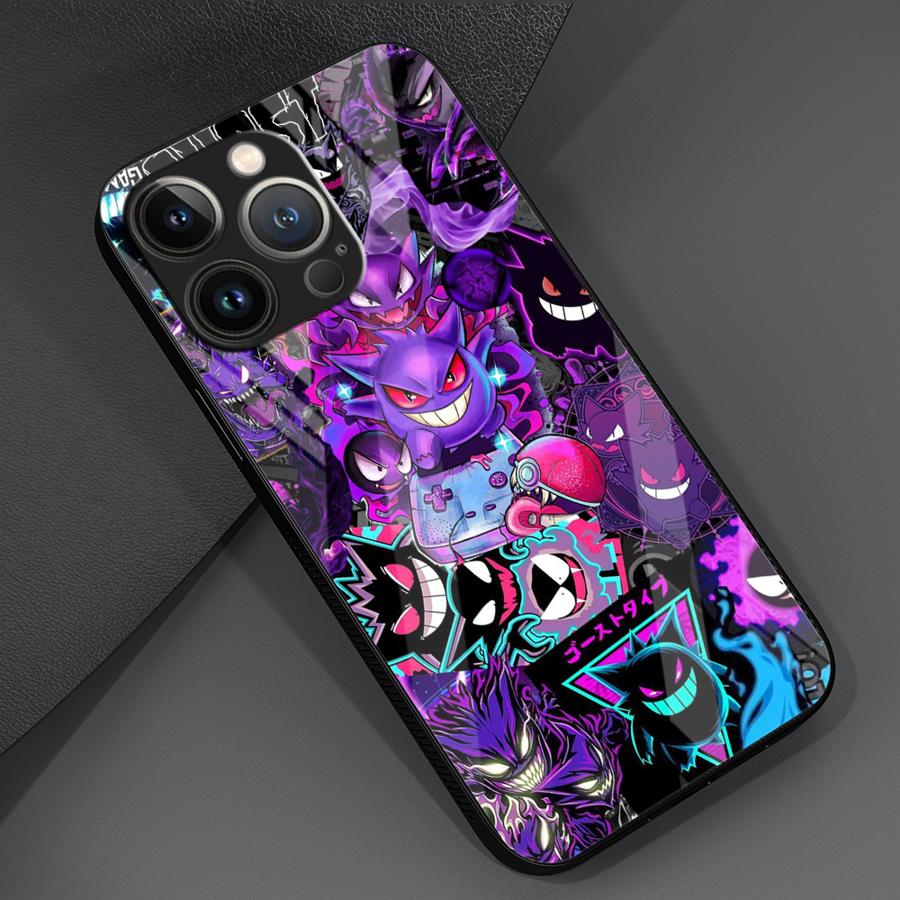 Glass Case for iPhone 17 Pro Max 12 16 14 8 Air 15 Plus 13 11 XR Phone Cover Hot Pokemon Gengar
