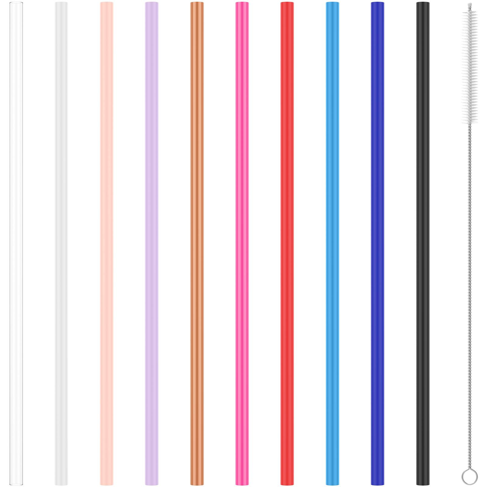 

10Pack Reusable Straws with Clearing Brush 12in Long Replacement Straws 10 Colors Tumblers Straw Replacement Food Grade