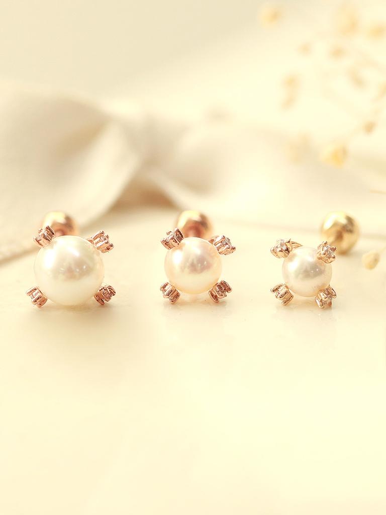 Minimal Piercing 14K Freshwater Pearl Cubic Proof Earrings