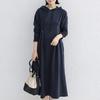Navava Women Waist Shirring Long Sleeve Hoodie Long Dress No964