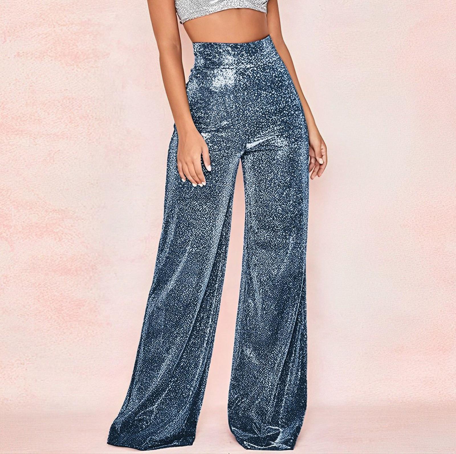 

Женские повседневные модные однотонные широкие брюки с высокой талией и прямой трубкой S синий