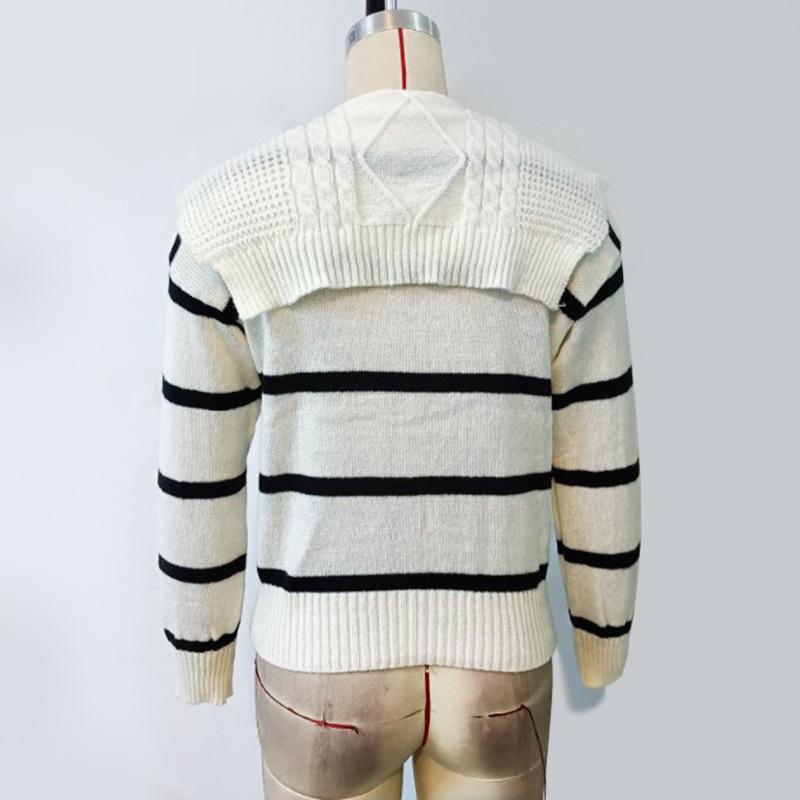 Women's Striped Splicing Long Sleeve Temperament V-Neck Casual Knitwear