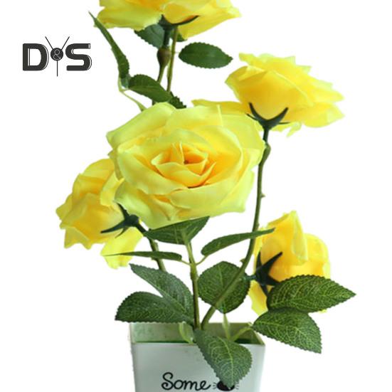 DYS Home Decor Artificial Plant Pot Rose Desktop Decor Faux Silk Flower Indoor Outdoor Imitation Flower Pot