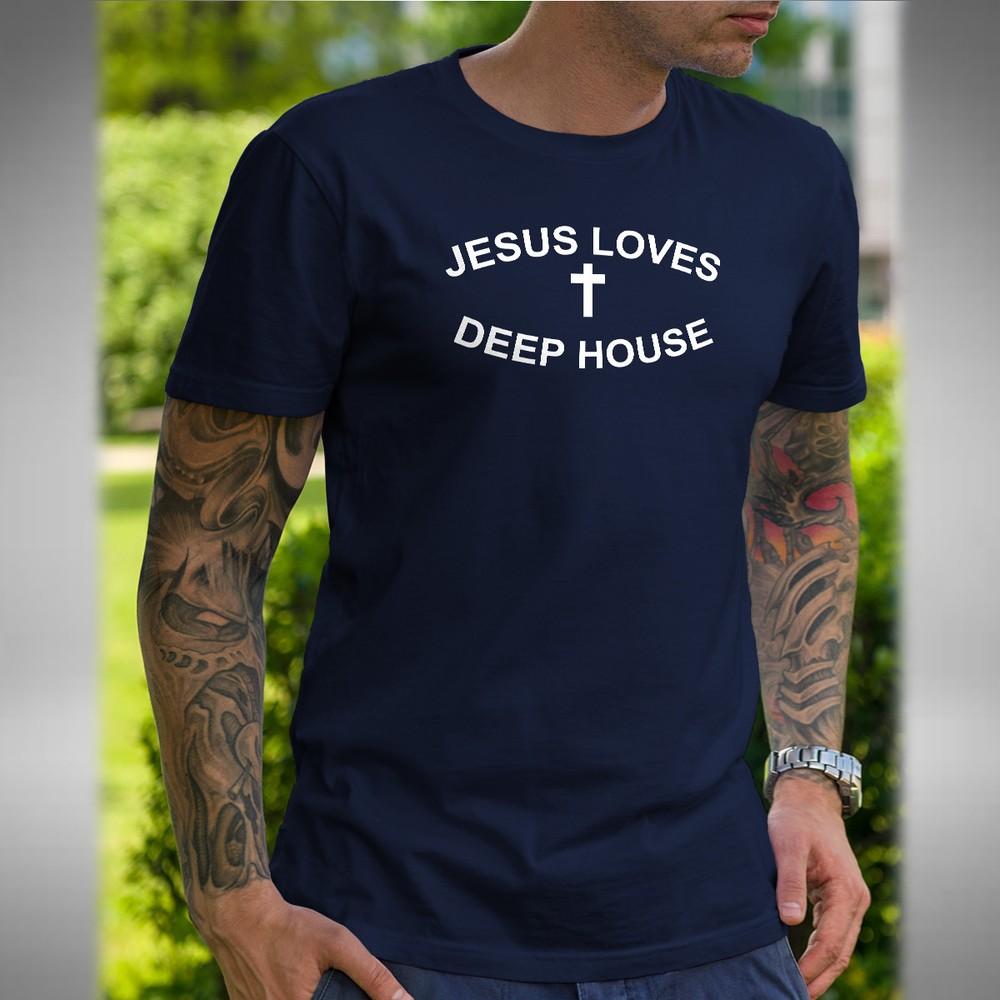 Jesus Loves Deep House Music T-Shirt Dj Clubbing Dance Rave Music Lover
