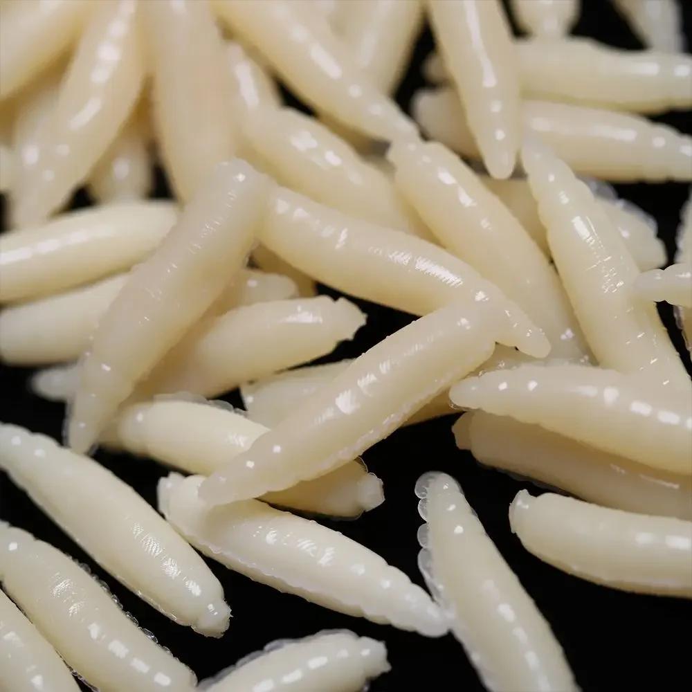 50Pcs 1.6cm Beige/Luminous Fishing Lures Maggot Grub Soft Fishing Lure Bionics Smell Worms Glow Shrimps Fishing Bait Accessories