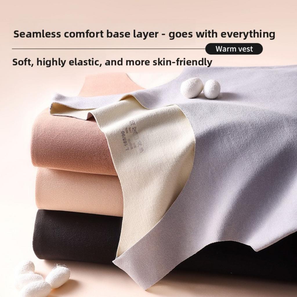 Women's Warm Sleeveless Warm Top - Winter Warmth, High Elasticity -Line Contour Shirt, Round Neck Fitness and Stacking Shirt - Soft and Comfortable