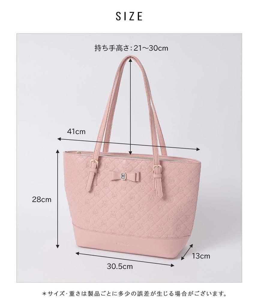 [SecretDoor] Black Tote Bag for Women, Shoulder Bag, Large, Large Capacity, A4, Synthetic Leather, Gusseted, Logo, Frills, 332913-01