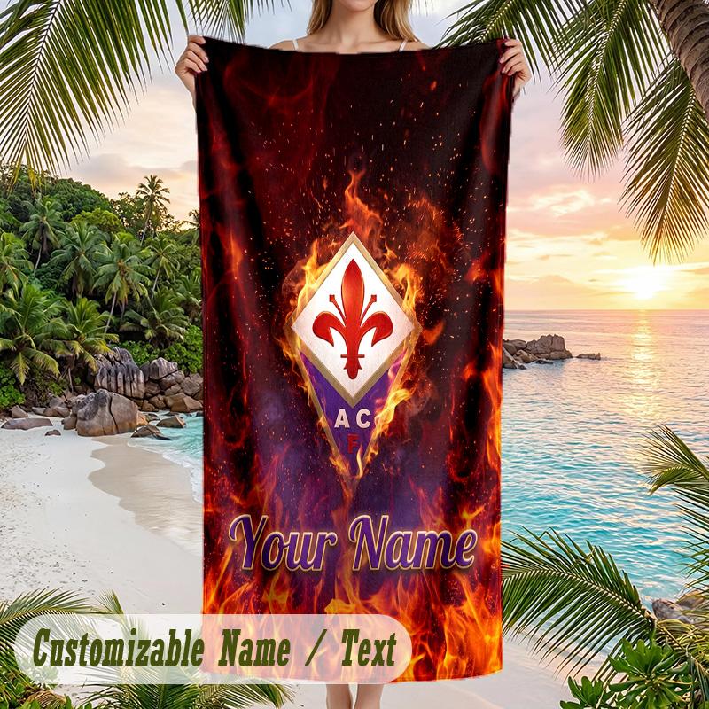 Beach Towel Fiorentina FC Print Custom Name Text Soft Towel for Swimming Pool