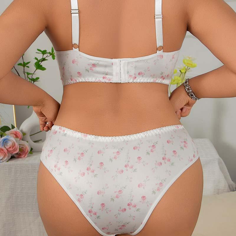 Evropská a americká květinová plus size sexy sada spodního prádla Pure Desire push-up sada podprsenky