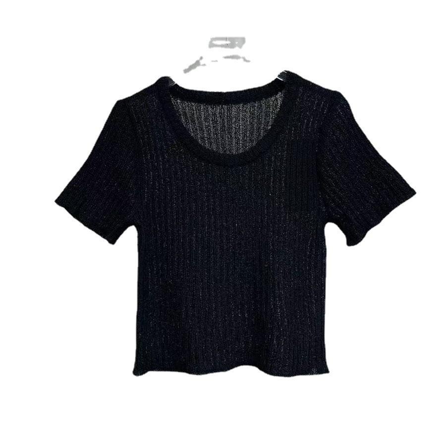 Fashion Simple Round Neck Short-sleeved Knit Summer Solid Color Versatile T-shirt Tops Women Casual Essential Comfort Style Slim Fit Pullovers Tees