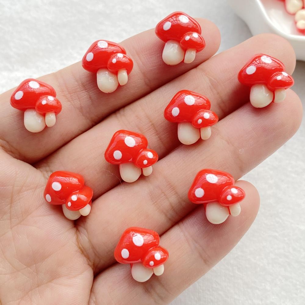 20 szt. Urocze Mini Kreskówkowe Czerwone Grzyby Charmsy Żywiczne Projektanta do Zdobienia Paznokci Craft DIY Do Paznokci 3D Dekoracje Biżuteria