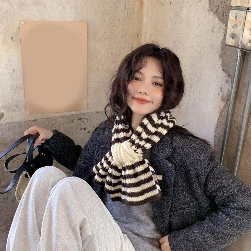 Striped Cross Scarf Women'S Autumn And Winter Korean Lazy Pullover Wool Scarf Versatile  Scarf