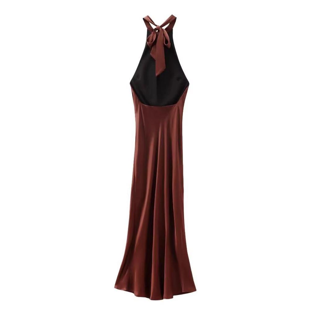 Vestido de Satén de Seda Europeo y Americano para Mujer, Delgado, sin Espalda