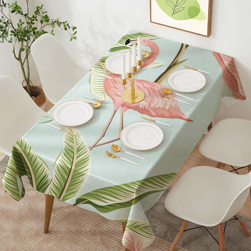 Tropical Flamingo Polyester Rectangular Tablecloth for Parties and Dining