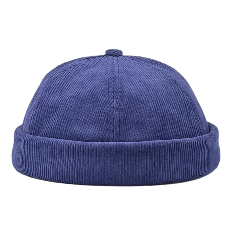 

Solid Color Corduroy Minimalist Unisex Brimless Hat Windproof Beanie Melon Skin Hats, Landlord Hats, Hip Hop Hats, Round Hats тёмно-синий