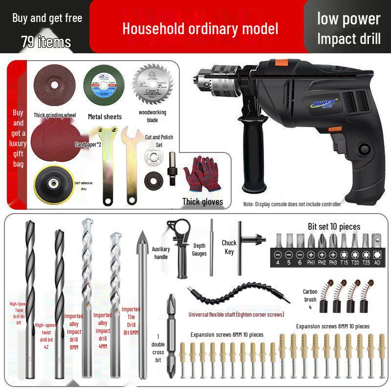 Electric Hand Drill Set with Drill Bits for Woodworking & Household Tasks