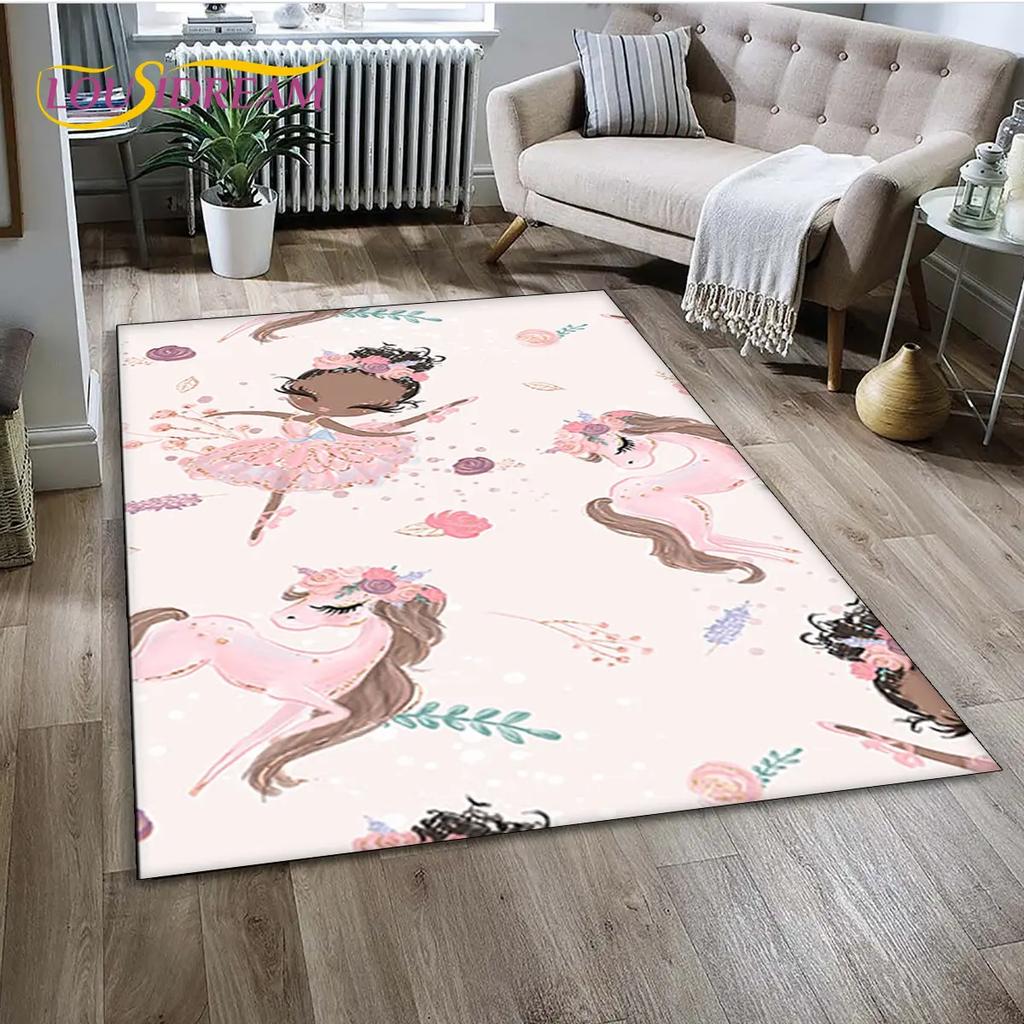 3D Cute Ballet Girl Ballerina Unicorn Cartoon Area Rug,Carpet for Home Living Room Bedroom Sofa Doormat Decor,Non-slip Floor Mat
