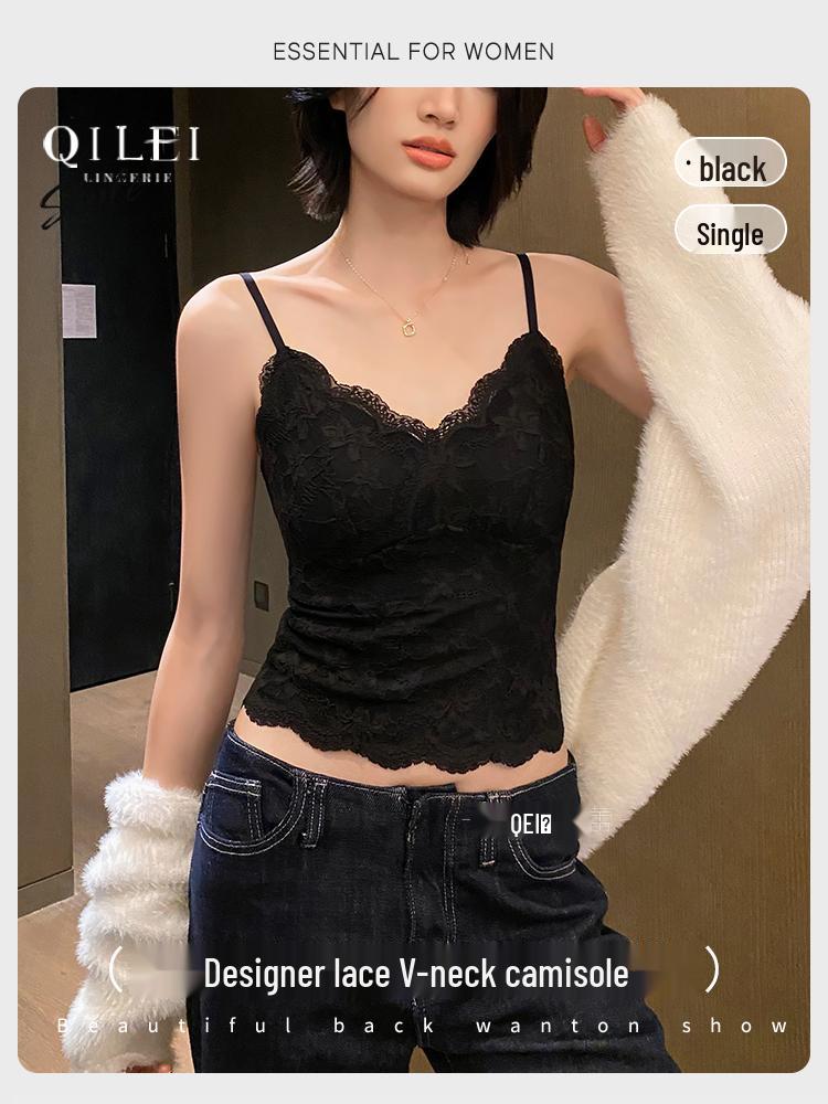 

Женский кружевной топ-майка на флисовой подкладке - Теплый утепленный слой для осени/зимы Large чёрный