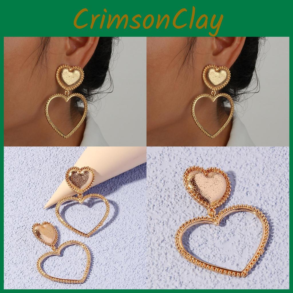 W240 Stylish Heart Pendant Earrings With Metal Finish For Daily Wear And Romantic Gifts